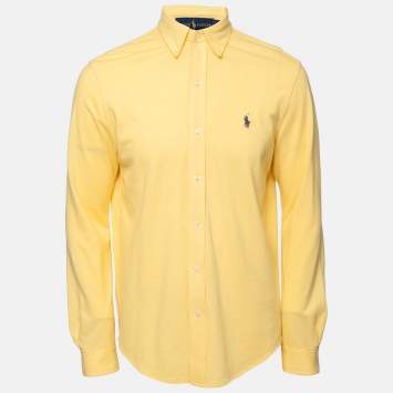 Pre Owned Ralph Lauren Yellow Featherweight Mesh Cotton Long Sleeve Polo Shirt M