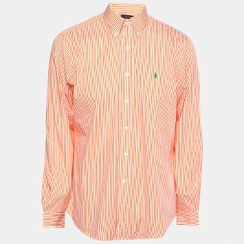 Pre Owned Ralph Lauren Orange Striped Cotton Button Down Shirt L