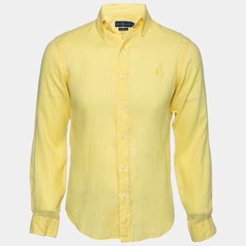 Pre Owned Ralph Lauren Yellow Ocean Wash Linen Slim Fit Button Down Shirt S