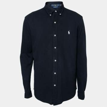 Pre Owned Ralph Lauren Navy Blue Cotton Pique Long-Sleeve Polo Shirt L   