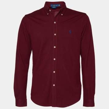Pre Owned Ralph Lauren Burgundy Featherweight Cotton Mesh Button Front Shirt M