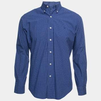 Pre Owned Ralph Lauren Blue Checked Patterned Cotton Button Down Shirt M