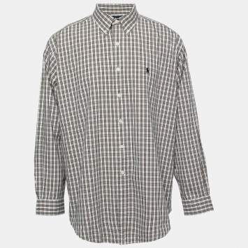 Pre Owned Ralph Lauren White/Yellow Checked Cotton Button Down Blake Shirt XL