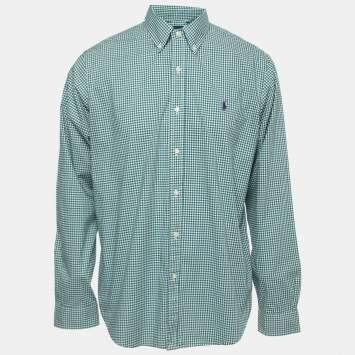 Pre Owned Ralph Lauren Green Gingham Checked Cotton Classic Fit Long Sleeve Shirt L