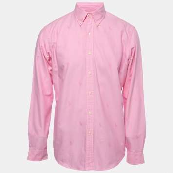 Pre Owned Ralph Lauren Pink Cotton All Over Logo Button Front Shirt L