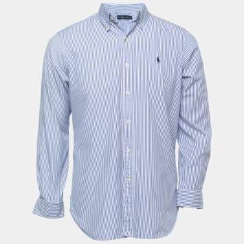 Pre Owned Ralph Lauren White/Blue Striped Cotton Full Sleeve Shirt S