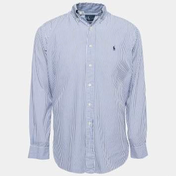 Pre Owned Ralph Lauren Blue Striped Cotton Classic Fit Full Sleeve Shirt M