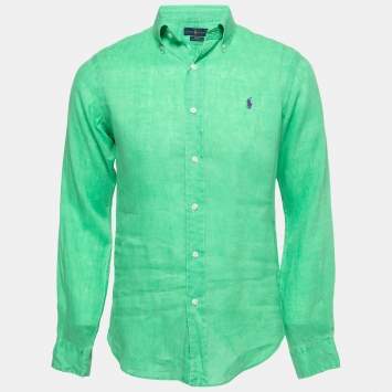 Pre Owned Ralph Lauren Green Ocean Washed Linen Slim Fit Full Sleeve Shirt S
