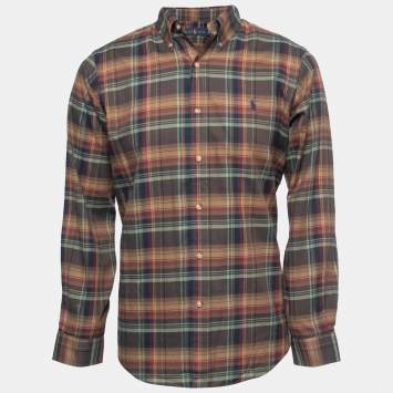 Pre Owned Ralph Lauren Brown Checked Cotton Button Down Shirt M