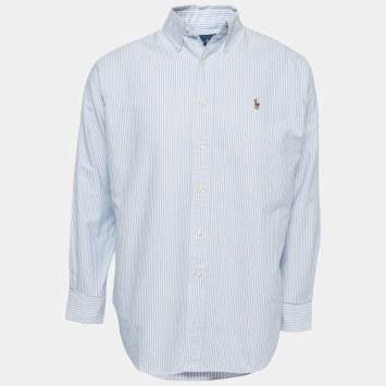 Pre Owned Ralph Lauren Blue Striped Cotton Full Sleeve Classic Fit Shirt M