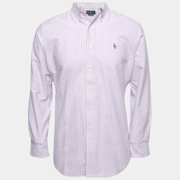 Pre Owned Ralph Lauren Purple Striped Cotton Full Sleeve Classic Fit Shirt M
