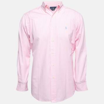 Pre Owned Ralph Lauren Pink Striped Cotton Full Sleeve Classic Fit Shirt M