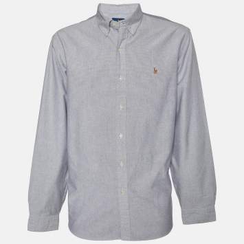 Pre Owned Ralph Lauren Grey Cotton Button Front Custom Fit Shirt XL