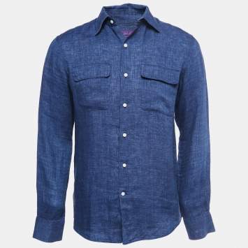 Pre Owned Ralph Lauren Blue Linen Full Sleeve Shirt S