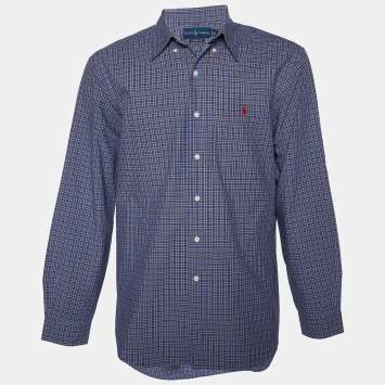 Pre Owned Ralph Lauren Navy Blue Checkered Cotton Classic Fit Shirt XL