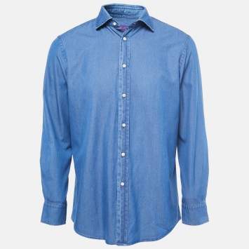 Pre Owned Ralph Lauren Blue Cotton Button Front Full Sleeve Shirt L