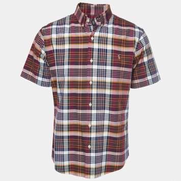 Pre Owned Ralph Lauren Multicolor Plaid Cotton Button Down Half Sleeve Shirt L