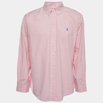 Pre Owned Ralph Lauren Pink Checked Cotton Button Down Custom Fit Full Sleeve Shirt XL