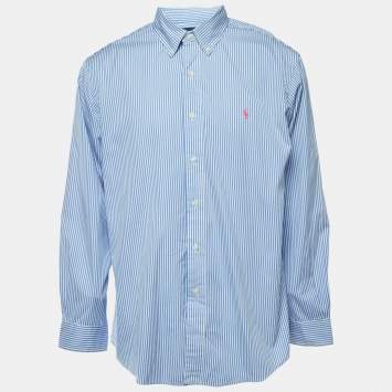 Pre Owned Ralph Lauren Blue Striped Cotton Button Front Full Sleeve Shirt XL