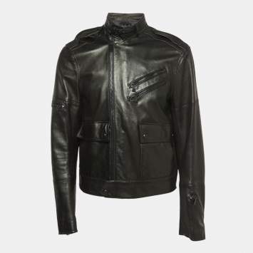 Pre Owned Ralph Lauren Black Leather Moto Jacket L