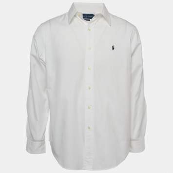 Pre Owned Ralph Lauren White Logo Embroidered Cotton Button Down Shirt M