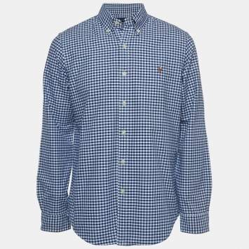 Pre Owned Ralph Lauren Blue Checked Cotton Button Down Slim Fit Shirt L