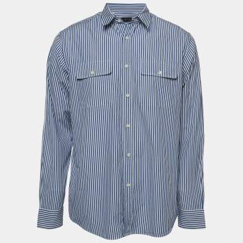 Pre Owned Ralph Lauren Blue Striped Cotton Button Front Shirt L