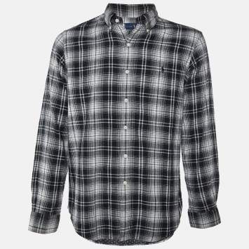 Pre Owned Ralph Lauren Monochrome Plaid Check Cotton Button Down Shirt L