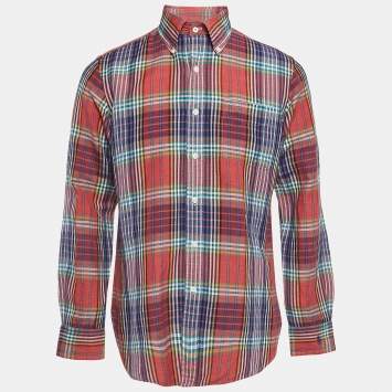 Pre Owned Ralph Lauren Multicolor Tartan Check Linen Blend Custom Fit Shirt M