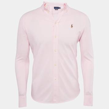 Pre Owned Ralph Lauren Pink Cotton Knit Oxford Button Down Shirt M