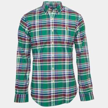 Pre Owned Ralph Lauren Green Tartan Checked Cotton Slim Fit M