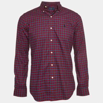 Pre Owned Ralph Lauren Red Plaid Cotton Button Down Collar Shirt S