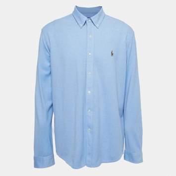 Pre Owned Ralph Lauren Blue Knit Oxford Buttoned Shirt XXL
