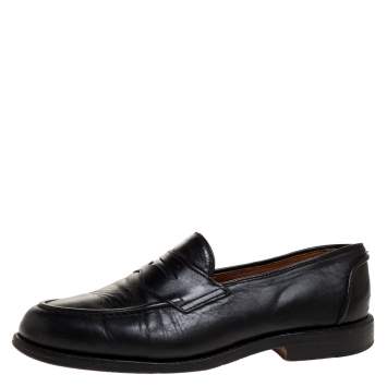 Pre Owned Ralph Lauren Black Leather Penny Slip On Loafers Size 42