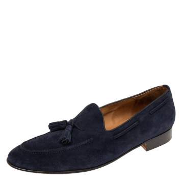 Pre Owned Ralph Lauren Navy Blue Suede Slip On Loafers Size 44.5