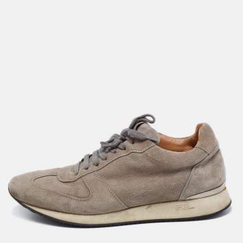 Pre Owned Ralph Lauren Grey Suede and Mesh Low-Top Sneakers Size 42