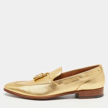 Pre Owned Ralph Lauren Metallic Gold Leather Tassel Detail Loafers Size 40