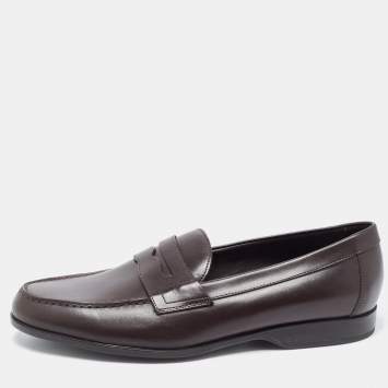 Pre Owned Ralph Lauren Dark Brown Leather Penny Loafers Size 43.5 