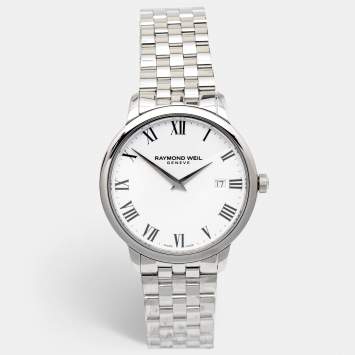 Pre Owned Raymond Weil White Stainless Steel Toccata 5488-ST-0300 Men's Wristwatch 39 mm