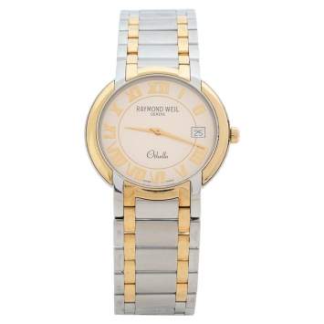 Pre Owned Raymond Weil Cream Two-Tone Stainless Steel Othello 2310 Men's Wristwatch 37 mm