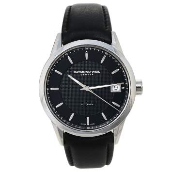 Pre Owned Raymond Weil Black Stainless Steel Leather Freelancer 2740-STC-20021 Automatic Men's Wristwatch 42.50 mm