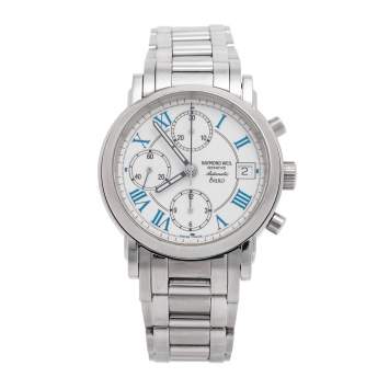 Pre Owned Raymond Weil White Stainless Steel Saxo 7720 Men's Wristwatch 37 mm