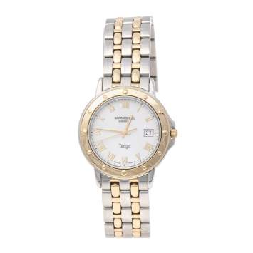 Pre Owned Raymond Weil White Two Tone Stainless Steel Tango 5560 Men's Wristwatch 36 mm 