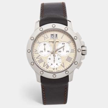 Pre Owned Raymond Weil Ivory Stainless Steel Leather Tango 4899-STC-00809 Men's Wristwatch 40 mm