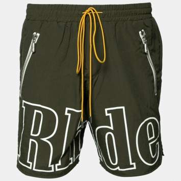Pre Owned Rhude Dark Green Synthetic Logo Printed Shorts M
