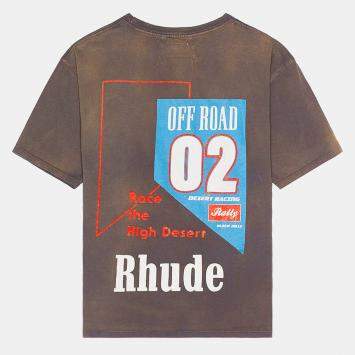 Rhude Off-White Racing Print Cotton Half Sleeve T-Shirt M