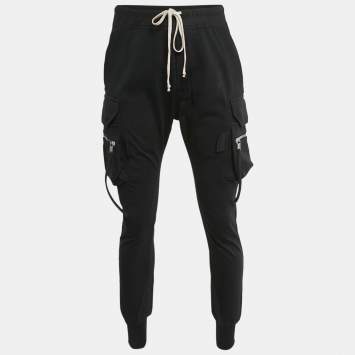 Pre Owned Rick Owens Black Cotton Knit Mastodon Cargo Pants XL