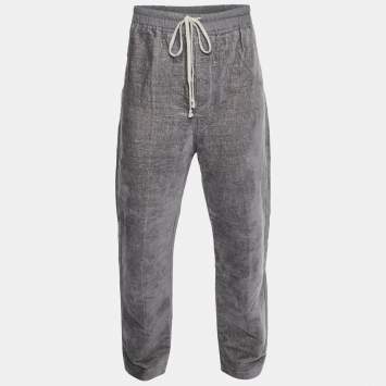 Pre Owned Rick Owens Grey Linen Blend Velour Joggers XL