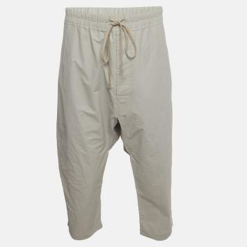 Pre Owned Rick Owens Grey Coated Linen Blend Cropped Sarouel Pants XXL