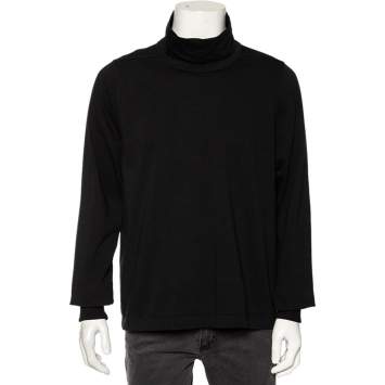 Pre Owned Rick Owens Black Knit Funnel Neck Detailed Oversized Jumper S